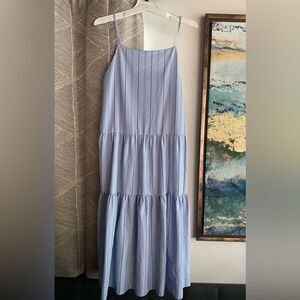 & OTHER STORIES Viscose Square Neck Midaxi Dress Blue Stripes Sz 4 Sleeveless